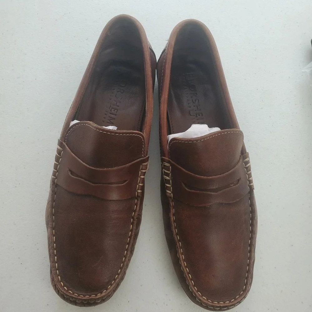 Florsheim Men's Draft Moc Toe‎ Bit Driver Brown Leather Slip-On Loafers 9.5